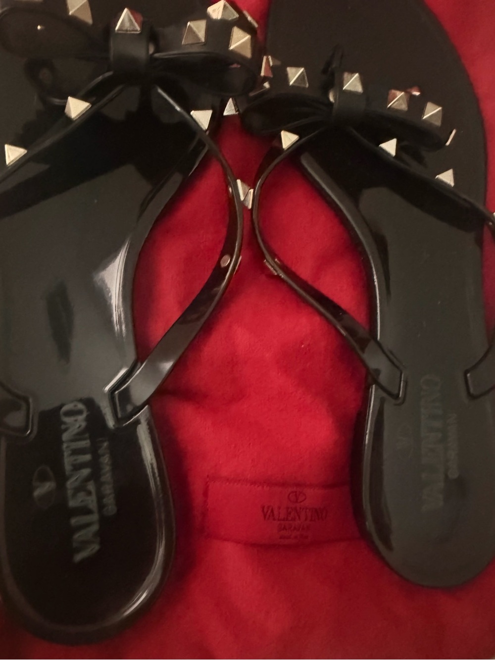 Valentino Black Jelly Bow Sandals with Silver Rockstuds - Picture 3 of 4